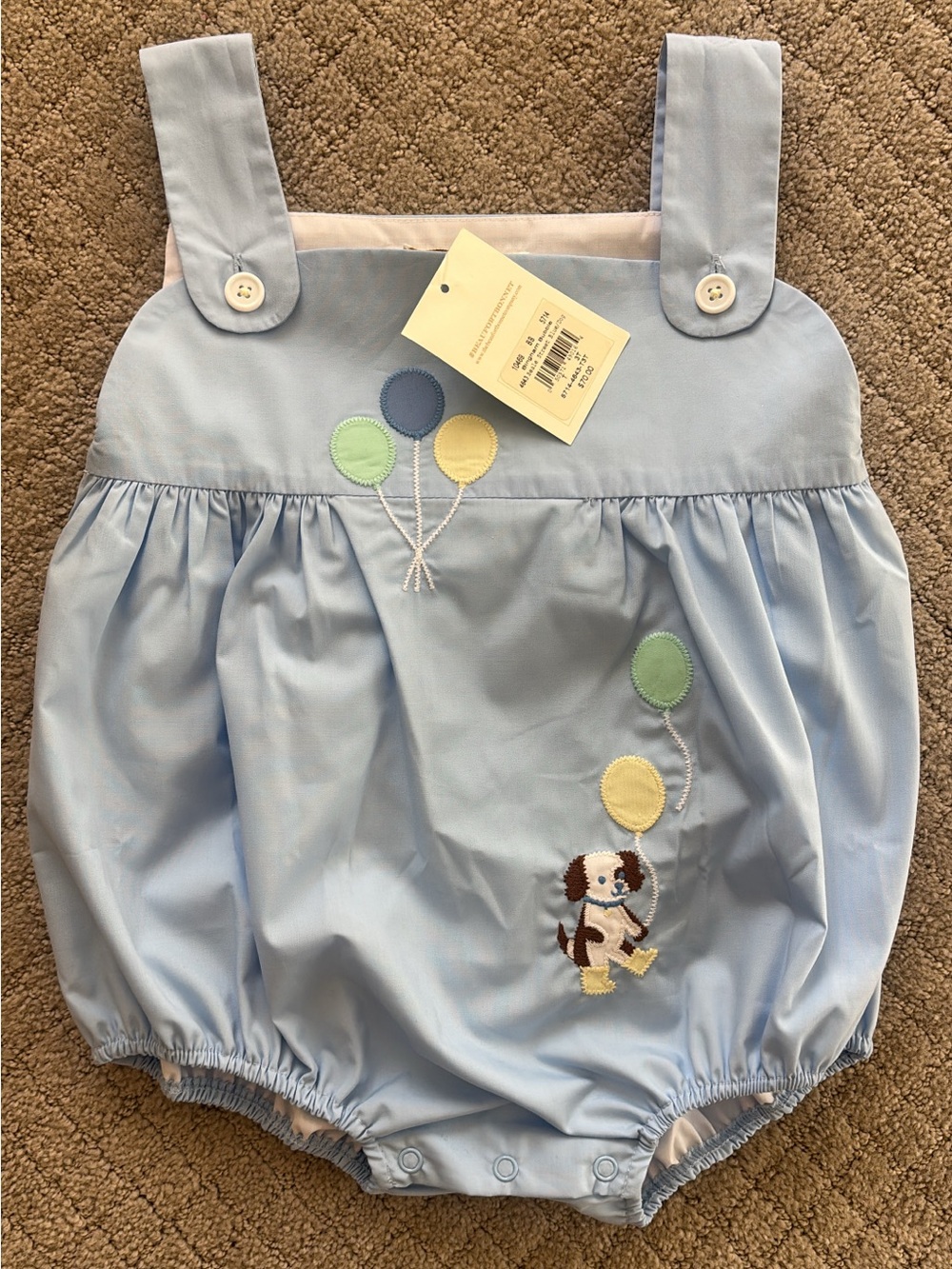 Light Blue Balloon & Puppy Embroidered Bubble Romper